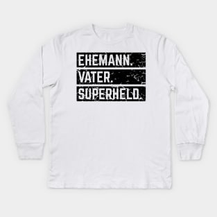 Ehemann Vater Superheld (Super Papa / Superpapa / Vintage / Black) Kids Long Sleeve T-Shirt